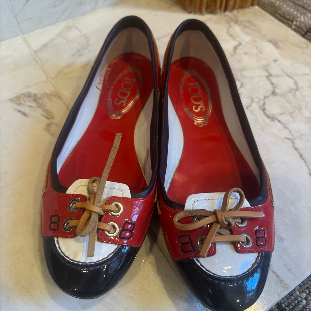 Tod's Red, Navy, and White Women's Loafers size 37.5